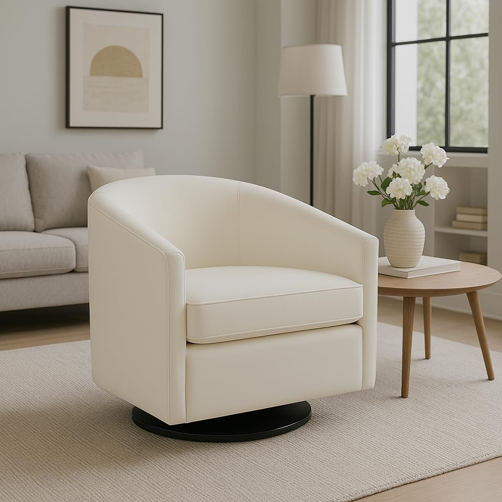 eLuxurySupply Swivel Accent Chair - Traditional Barrel Upholstered Armchair with Swivel Base - Premium High Density Foam Cushion for Supreme Comfort - No Assembly - Cream Velvet eLuxurySupply