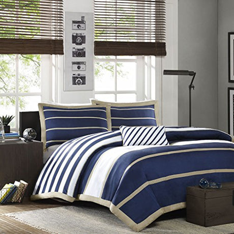 Intelligent Design Ashton Duvet Modern Casual Vibrant Colorblock Design All Season Comforter Cover Teen Bedding, Boys Bedroom Décor, Full/Queen, Khaki/Navy 4 Piece Intelligent Design
