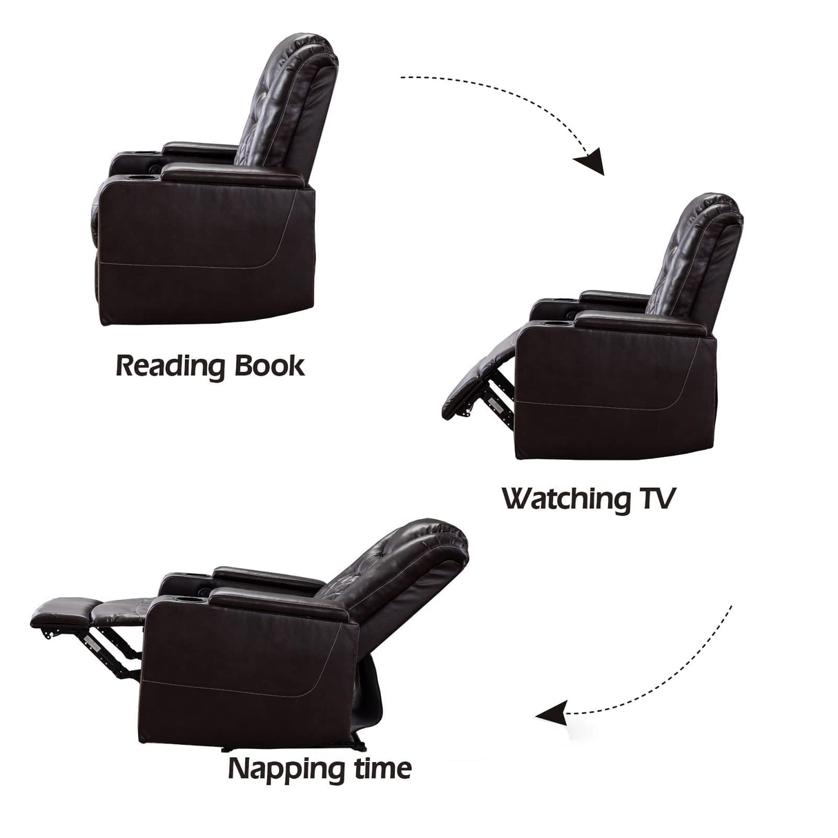 CANMOV Electric Power Recliner Chair with USB Ports and Cup Holders, Breathable Leather Home Theater Seating with Hidden Arm Storage (Brown) CANMOV