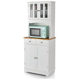Giantex 67" Modern White Pantry Cabinet with Drawers and Glass Doors Giantex