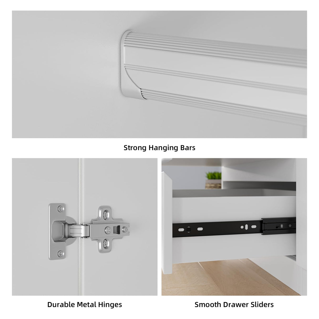 Bobve Bedroom Armoire Wardrobe Closet, Wardrobe Closet Cabinet with 2 Drawers, Wood Wardrobe Closet with 4 Doors, Wardrobe Storage Cabinet with Shelves & Hanging Rod,White(63" L x 20.39" W x 78.74" H) Bobve