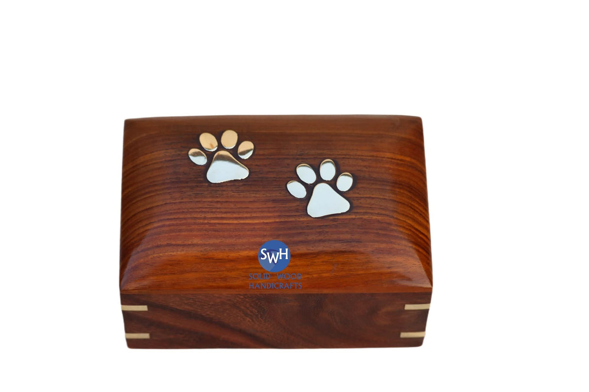 Solid Wood Handicrafts Paw Print Pet Memorial Keepsake Cremation Urns for Ashes Pet Urn Wood Keepsake Box Urns for Cat Dogs Ashes | Cat Memorials Solid Wood Handicrafts