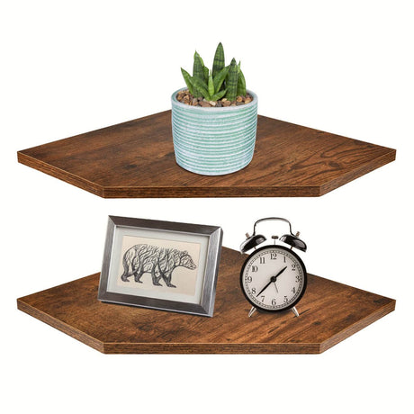 Homode Corner Shelf Wall Mount, Set of 2 Floating Corner Shelf Organizer for TV Accessories, Speaker, Cable Box, Game Console, Storage for Bathroom Kitchen Living Room Bedroom, Rustic Brown Homode