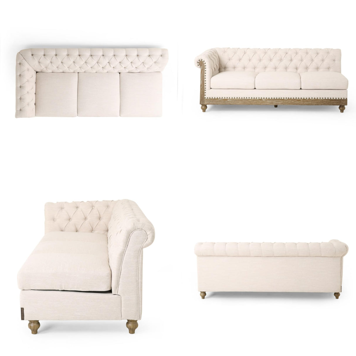 Merax Chesterfield Sofa, Retro Upholstered 6 Seater Rolled Arm Couch for Living Room Bedroom Office, Beige Merax