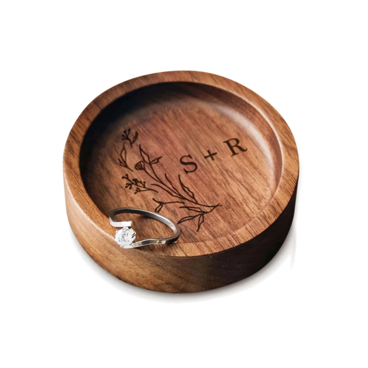 DoneOne Custom Round Wood Ring Dish, Engagement Ring Holder, Personalized Wedding Ring Dish, Anniversary Wedding Gift, Gifts for Newlywed DoneOne