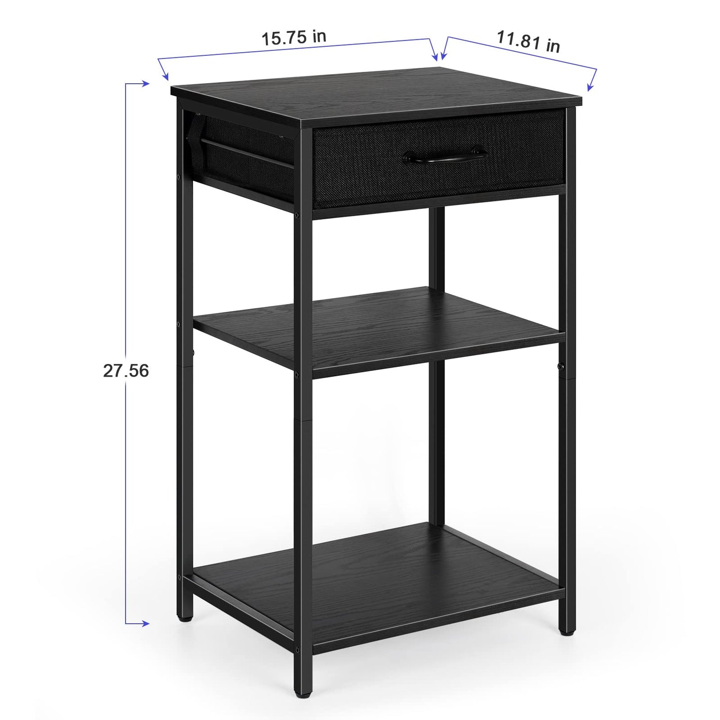 3 Tier Printer Stand Under Desk Small Printer Table with Storage Drawers Wood Printer Shelf Rack for Desk Black Side Table Nightstand for Home Office Organization