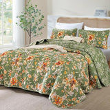 Dobuyly Green Floral Quilt Set King Size, Botanical Flowers Bedspreads Coverlet Set, 3 Pieces Soft Lightweight Microfiber Quilt Bedding Set for All Seasons 110"x90" Dobuyly