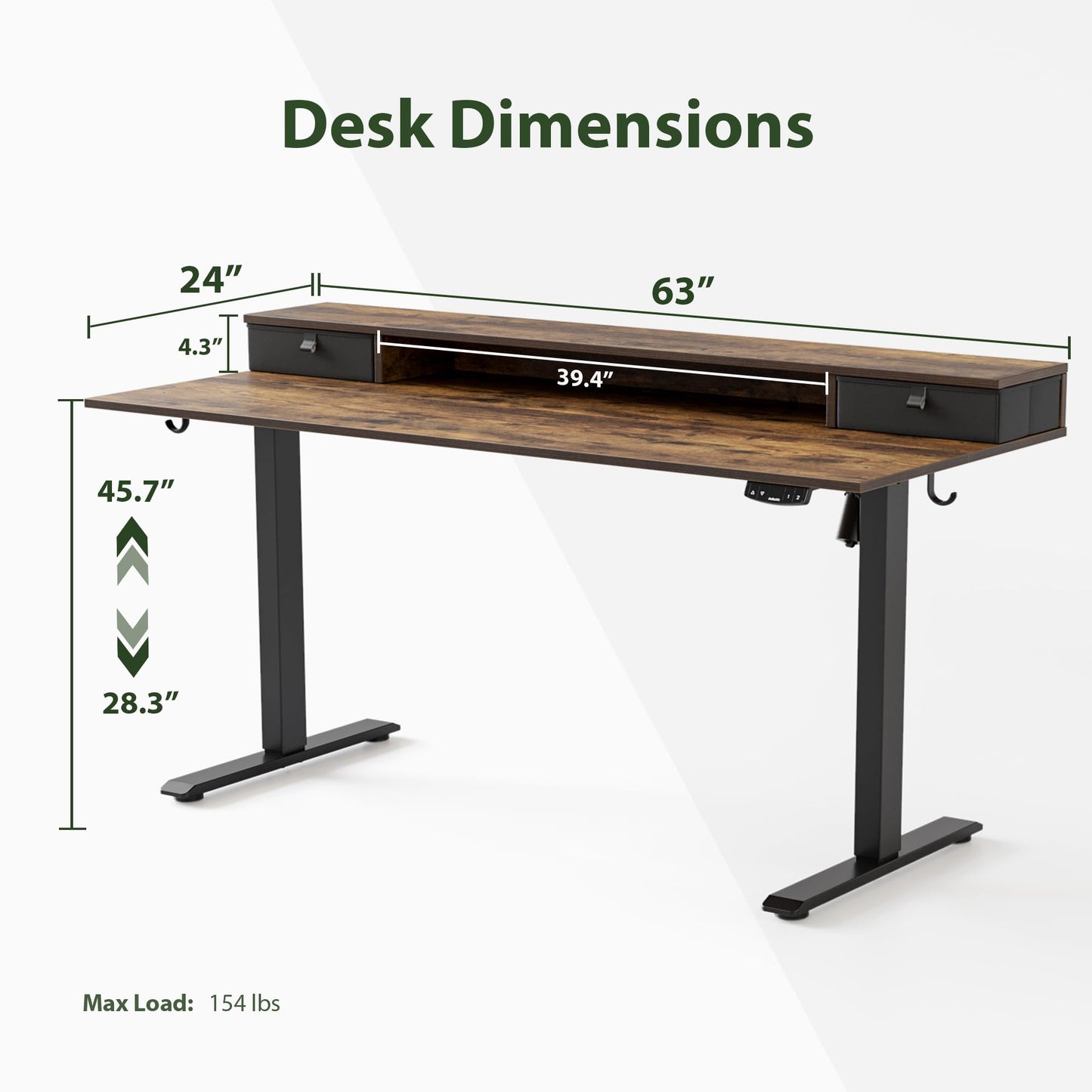 Agilestic 63 x 24 Inches Height Adjustable Electric Standing Desk with 2 Drawers, Stand Up Electric Desk Adjustable Height, Sit Stand Computer Gaming Table with Splice Board, Rustic Brown