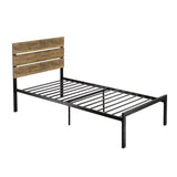 SHA CERLIN Twin Size Bed Frame with Rustic Wooden Headboard,3 Boards Design, Heavy Duty Metal Slats Support Platform, No Box Spring Needed, Light Brown SHA CERLIN
