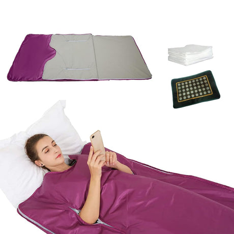 PINJAZE Natural Jade and Tourmaline Heat Far Infrared Sauna Blanket Home Sauna Bed Therapy Heated Portable Sauna Blanket for Home Detox 71 * 32inch PINJAZE