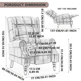 Upholstered Wingback Recliner Chair, Plaid Recliner Chair Armchair Adjustable Footrest Push Back Reclining Sofa, Mid-Century Modern Lounge Armchair for Living Room, Bedroom, Reading -- Natural PATIOPTION