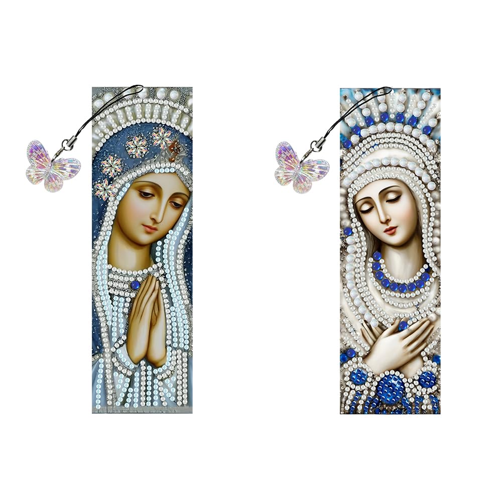 pigpigboss 2 Pieces Religious Virgin Mary Diamond Painting Bookmark Kit, Acrylic Bookmark Diamond Art Dots for Adult, Praying Virgin Mary Book Marks Paint with Diamonds for Book Decor pigpigboss