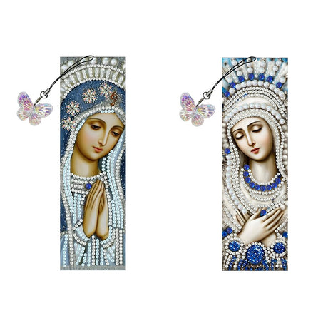 pigpigboss 2 Pieces Religious Virgin Mary Diamond Painting Bookmark Kit, Acrylic Bookmark Diamond Art Dots for Adult, Praying Virgin Mary Book Marks Paint with Diamonds for Book Decor pigpigboss