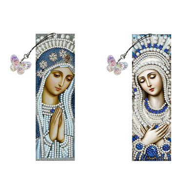 pigpigboss 2 Pieces Religious Virgin Mary Diamond Painting Bookmark Kit, Acrylic Bookmark Diamond Art Dots for Adult, Praying Virgin Mary Book Marks Paint with Diamonds for Book Decor