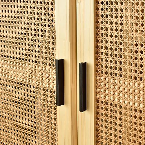 Pine Wood Closet with Rattan Doors and Two Drawers (Natural) Woodpeckers Furniture And Mattress