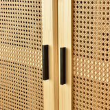 Pine Wood Closet with Rattan Doors and Two Drawers (Natural) Woodpeckers Furniture And Mattress