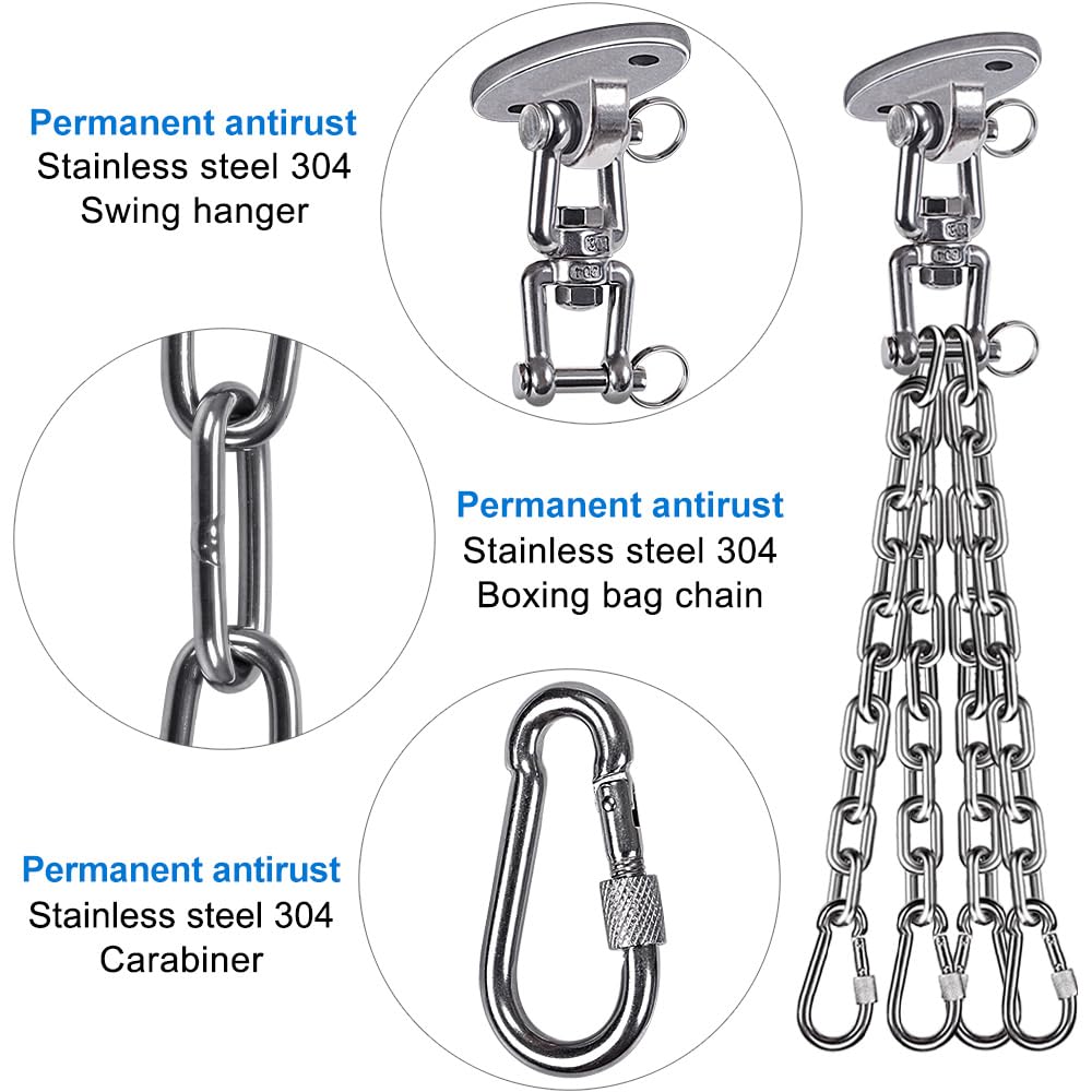 BeneLabel 360 Rotation Punching Bag Hanger Ceiling Mount with Chain Stainless Steel Punching Bag Hanging Kit 800 LB Capacity Heavy Boxing Bag Hanger Hardware with Chain BeneLabel