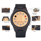 BOBO BIRD Men's Bamboo Wooden Watch with Black Cowhide Leather Strap 12 Holes Timer Design Sports Casual Watches BOBO BIRD