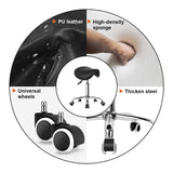 KKTONER Rolling Saddle Stool PU Leather Swivel Adjustable Rolling Stool with Wheels Salon Chair Black KKTONER