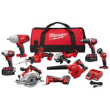 MILWAUKEE M18 18-Volt Lithium-Ion Cordless Combo Tool Kit (9-Tool) with (3) 4.0 Ah Batteries, Charger and Tool Bag WoodArtSupply