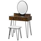 CHARMAID Makeup Vanity Set with Lighted Mirror, 3 Lighting Sets, Adjustable Brightness, 4 Drawers, Bedroom Dressing Table Vanity Desk with Cushioned CHARMAID