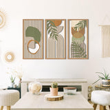 IARTTOP Large Abstract Geometric Wood Wall Art Framed Boho Wall Art Set Of 3 Mid Century Modern Wall Art Neutral Wall Decor For Bedroom Living Room Office-16 x32 IARTTOP