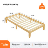 VINGLI 12 in Classic Twin Solid Wood Platform Bed Frame with Storage Space Underneath,Sturdy Wooden Bed Slat Support, Minimalist Design, No Box Spring Needed, Pine Mattress Foundation, Natural Oak VINGLI