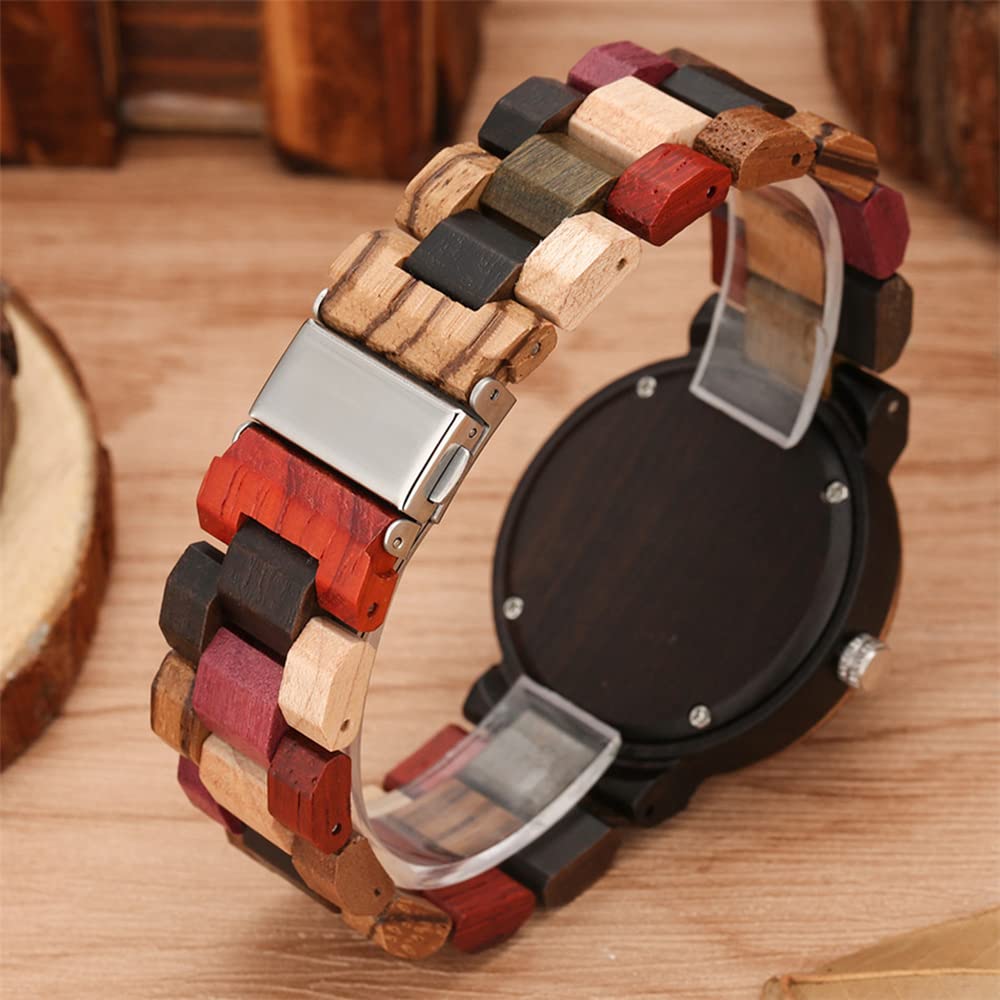 Tiong Ladies Plaid Wood Design Watch Lightweight Wooden Watches with Adjustable Strap and Stainless Steel Buckle Quartz Watches for Women Tiong
