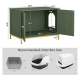 Homhedy Cat Litter Box Enclosure, Cat Washroom Furniture with Metal Frame, Pet House, Fit Most of Litter Box, Modern Style, Green and Gold Homhedy