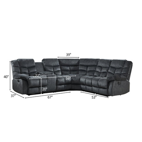 EBELLO Manual Reclining Sectional Sofa Set for Living Room, Soft Fabric Recliner Corner Sectional Couch with Center Console, Cup Holder and Storage, Grey EBELLO
