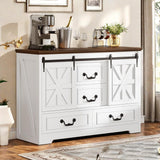 DWVO Farmhouse Buffet Cabinet with Storage, 47.2" Sideboard Cabinet with Sliding Barn Doors & 4 Drawers, Rustic Storage Cabinet for Kitchen, Living Room, Coffee Bar, White DWVO