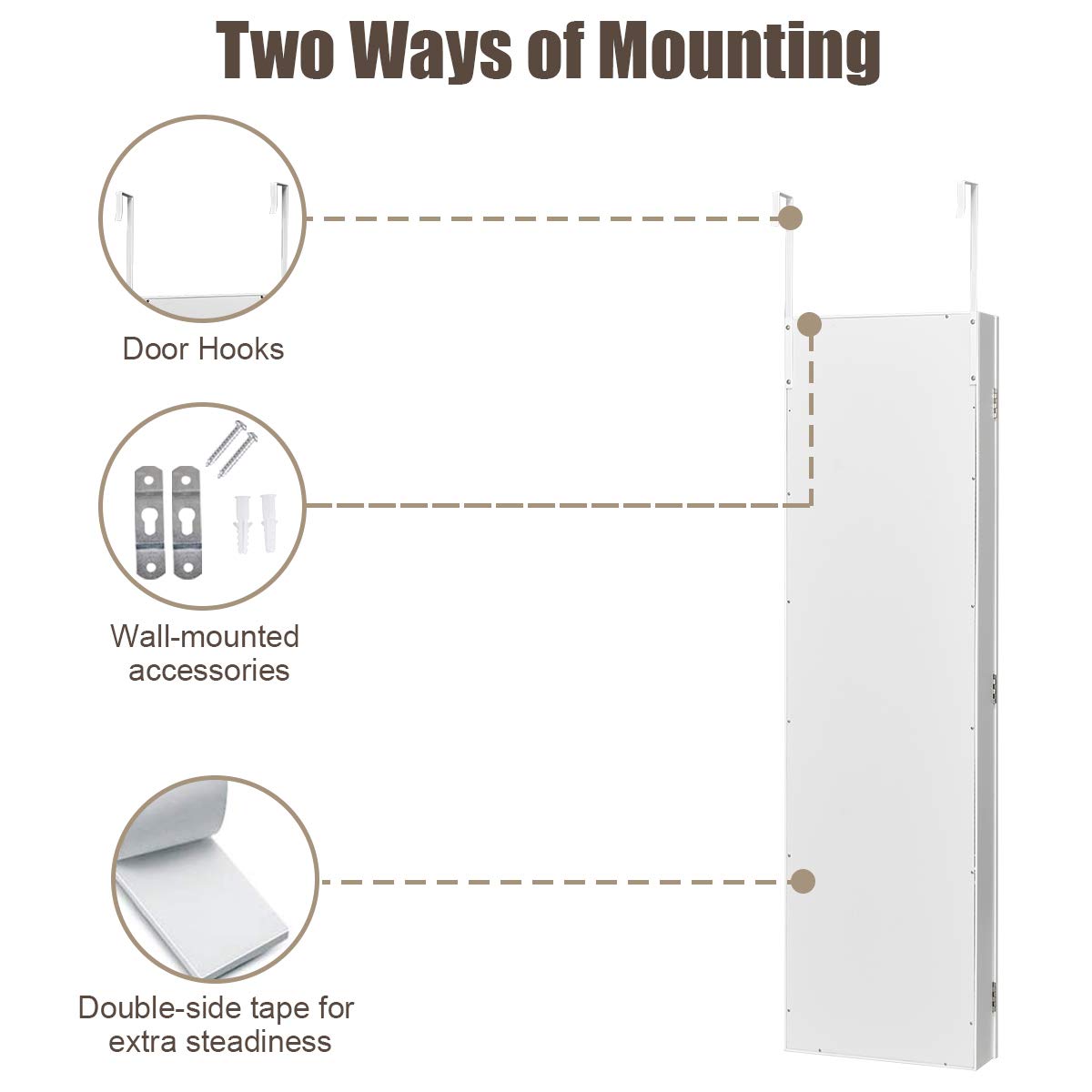 Giantex 12 LEDs Jewelry Armoire Wall Door Mounted, Jewelry Cabinet Organizer with Full-length Mirror, Ring Earring Slots Necklace Hooks and 5 Storage Shelves, Large Storage Capacity Giantex