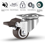 GBL 1" Small Caster Wheels with 2 Brakes + Screws - 90Lbs - Low Profile Castor Wheels with Brakes - Set of 4 No Floor Marks Silent Casters - Mini Wheels for Cart and Furniture GBL