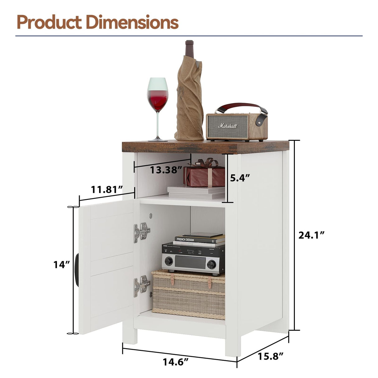 MXV Farmhouse Nightstands with Charging Station, End Tables Set of 2 with Barn Door, Sofa Side Table with Storage Space for Bedroom, Living Room (White) MXV