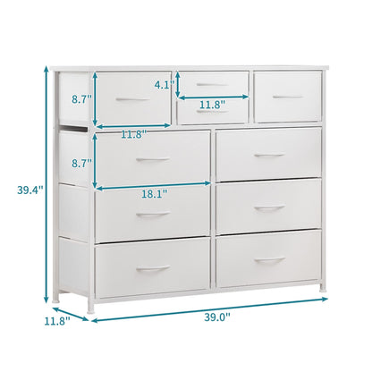 LUMTOK 10-Drawer Dresser, Fabric Storage Dressers Drawers for Bedroom, Hallway, Nursery, Closets, Steel Frame, Wood Top, Easy Pull Handle (White) - WoodArtSupply