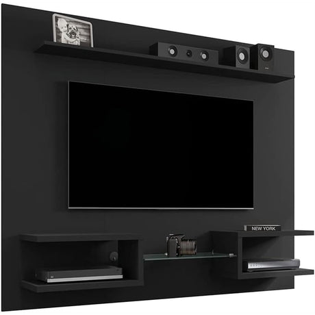 Manhattan Comfort Plaza Floating Entertainment Center for Living Room, Wall Mounted TV Stand with Display Shelves, Wire Management & Mounting Hardware, Fits up to 50" Screens, Black Manhattan Comfort