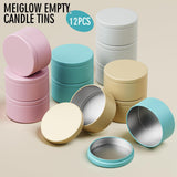 MeiGlow 6oz Macaron-Color Candle Tins 12PCS, Empty Matte Candle Jars Candle Containers with Lids, Wicks, Stickers, Wicks Holder for DIY Candle Making MeiGlow