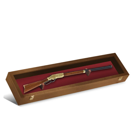 PENNZONI Gun Display Case - Lockable Rifle Display Case - Gun Cabinets for Rifles & Shotguns - Sword Wall Mount, Gun Wall Mount Display Case w/ Acrylic Door | Walnut, Red Felt PENNZONI