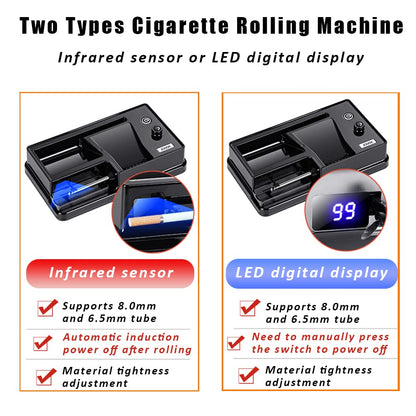 Electric Cigarette Rolling Machine Portable Automatic Infrared Sensing Maker Cigarette Tobacco Injector Roller with Automatic Counter Fits Tube of Diameter 0.26"/6.5mm (Count, Silvery)