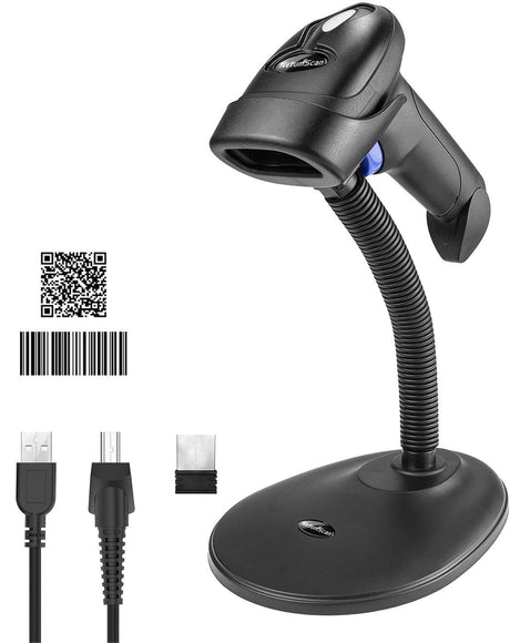 Wireless 1D 2D Barcode Scanner with Stand, NetumScan Portable Automatic QR Code Scanner Supports Screen Scan Handheld CMOS Image Bar Code Reader with USB Receiver for Warehouse POS and Computer NetumScan