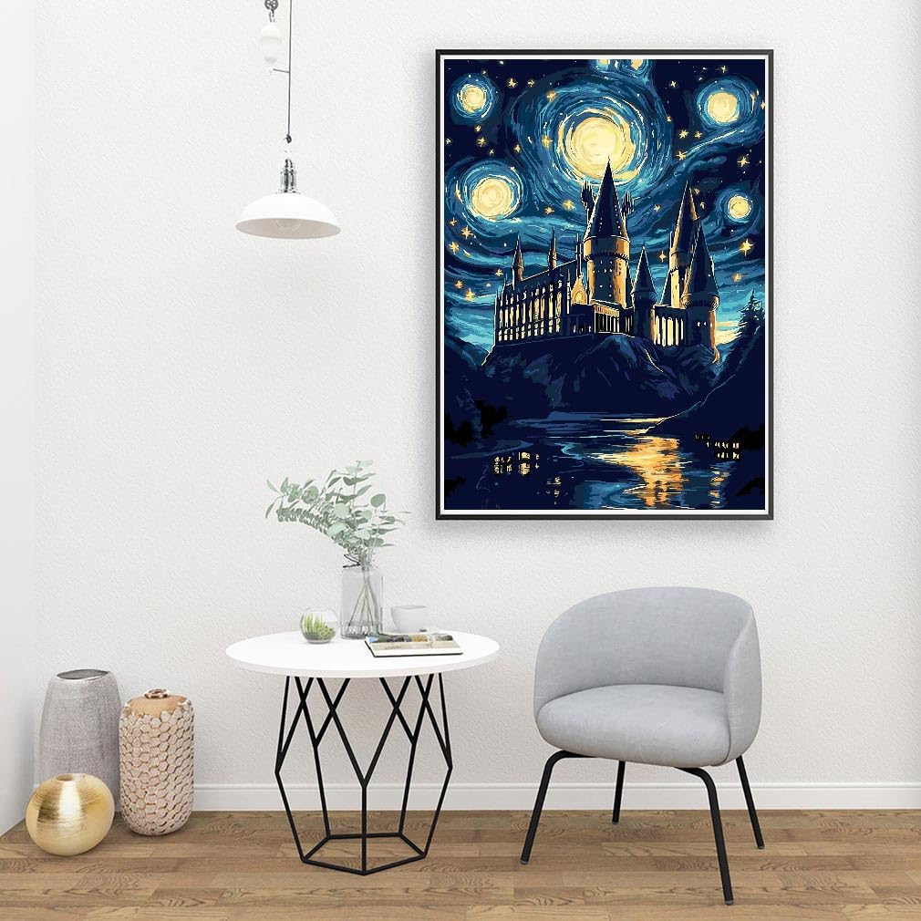 AALBLAC Magic Castle Paint by Numbers Kit for Adults Beginner - Starry Night Castle Paint by Numbers Canvas, DIY Abstract Landscape Oil Painting for Gift Home Wall Decor 16x20inch AALBLAC