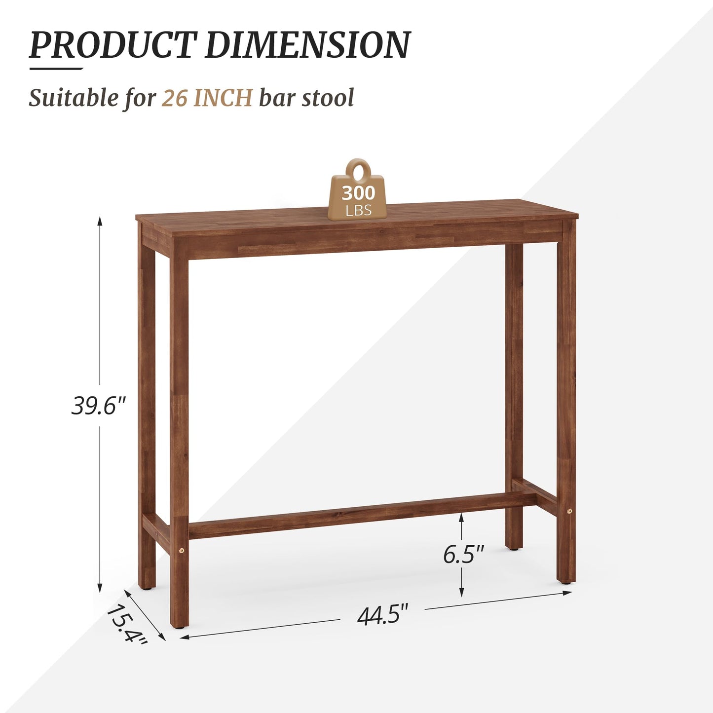 Cozyman 45-Inch Acacia Wood Counter Bar Table – Stylish Teak Brown High Top for Indoor & Outdoor Use