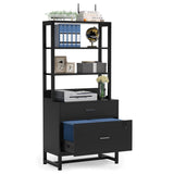 Tribesigns Modern 2 Drawer Vertical File Cabinet with Lock and Open Bookshelf Storage, Black Tribesigns