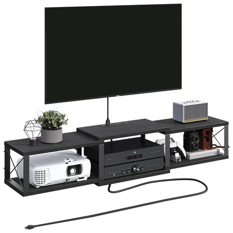 MAHANCRIS Floating TV Stand with Power Outlet, Wall-Mounted Entertainment Console Center with Storage, Floating TV Shelf for Under TV Storage, for Living Room, Bedroom, Black TVHB101E01 MAHANCRIS