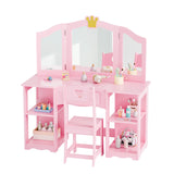 JOYMOR Kids Vanity Table and Chair Set, 2 in 1 Princess Vanity, Girls Vanity Storage Cabinet w/Tri-Folding Mirror, Beautiful Holiday, Birthday Gifts (Pink) JOYMOR