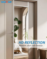 DMWOODFL 48" x 14" Over The Door Mirror Full Length Mirror Door Mirror Wall Mirror Hanging with 2 Metal Hangers for Bedroom Living Room Bathroom White DMWOODFL