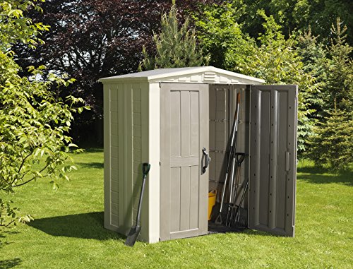 Keter Factor 6x3 Outdoor Storage Shed Kit-Perfect to Store Patio Furniture, Garden Tools Bike Accessories, Beach Chairs and Push Lawn Mower, Taupe & Brown Keter