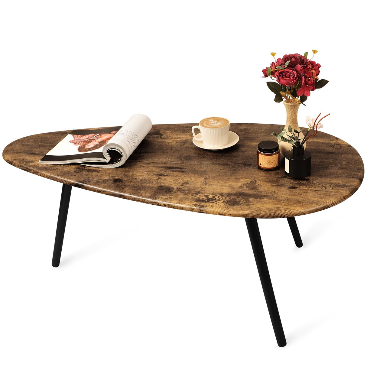 WDSHIYI Modern Coffee Table for Living Room Small Mid Century Coffee Tables Rustic Oval Coffee Tables Retro Accent Sofa Center Tables for Living Room Easy Assembly 22" D x 43" W x 18" H WDSHIYI