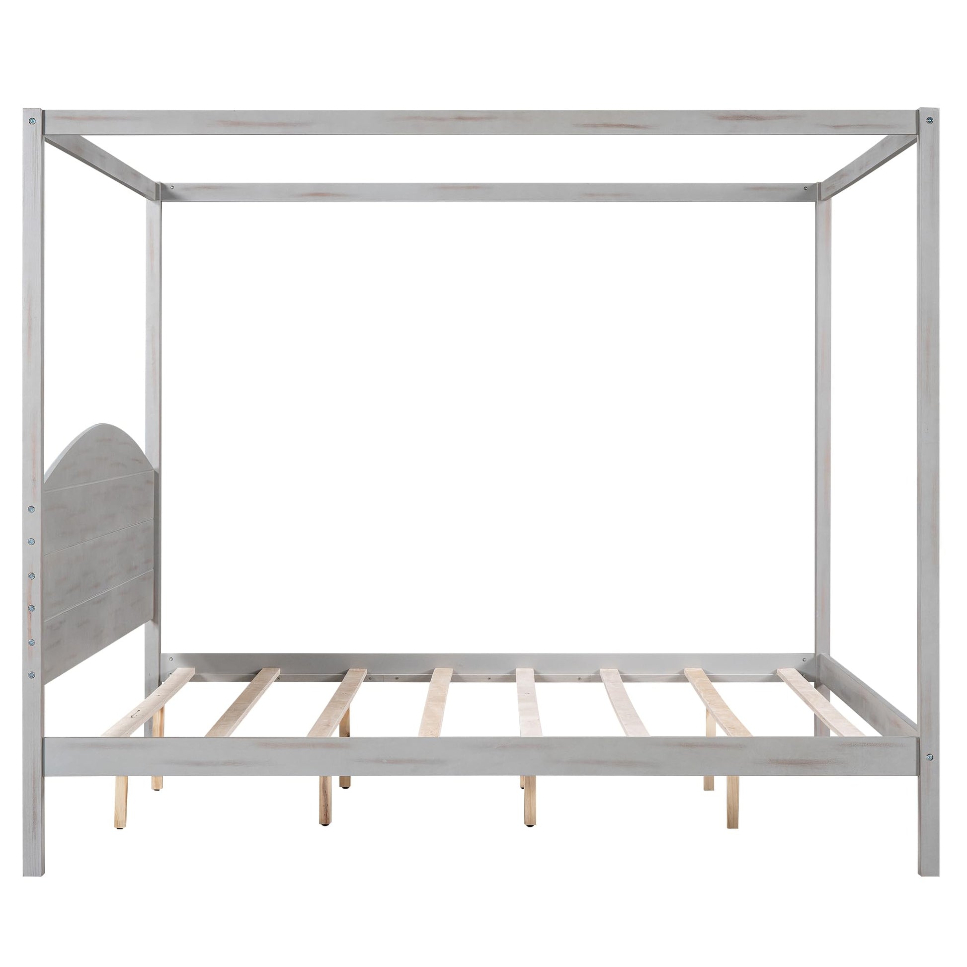 Merax King Size Wood Canopy Bed Frame with Headboard in Grey Wash, Sturdy and Squeak-Resistant Design - WoodArtSupply