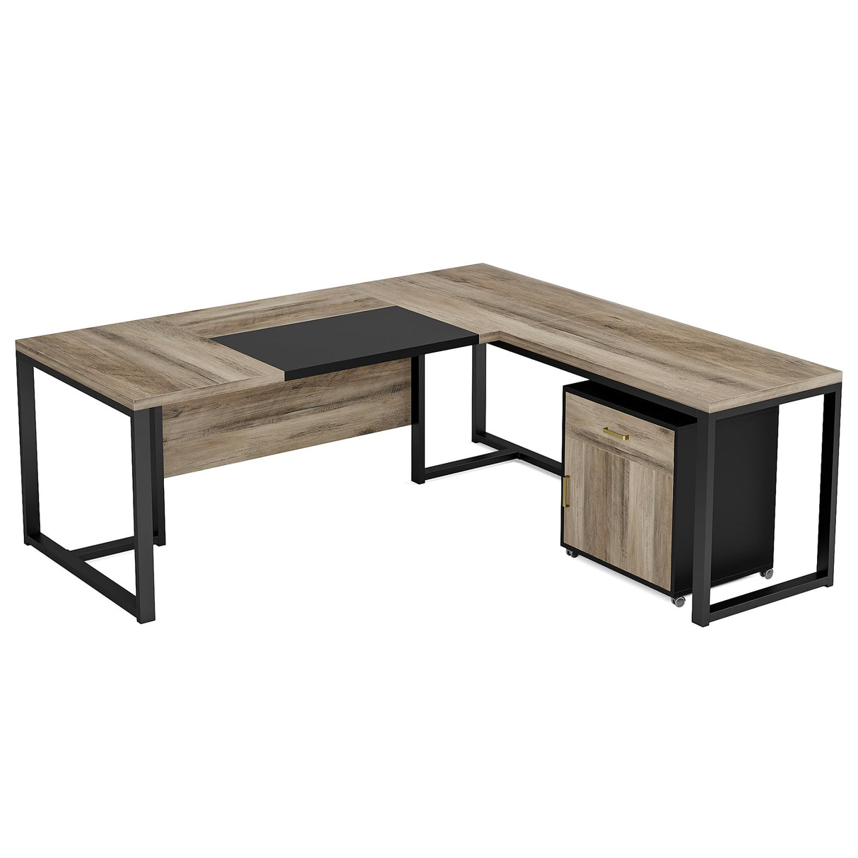 Tribesigns 70.8" L-Shaped Executive Desk with Drawer Cabinet, Large Executive Office Desk with Separate File Cabinet, Home Office Desk Workstation Business Furniture Set, Retro Gray Tribesigns